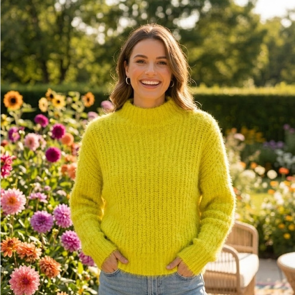 Express Women's Bright Yellow Cowl Neck Sweater 113